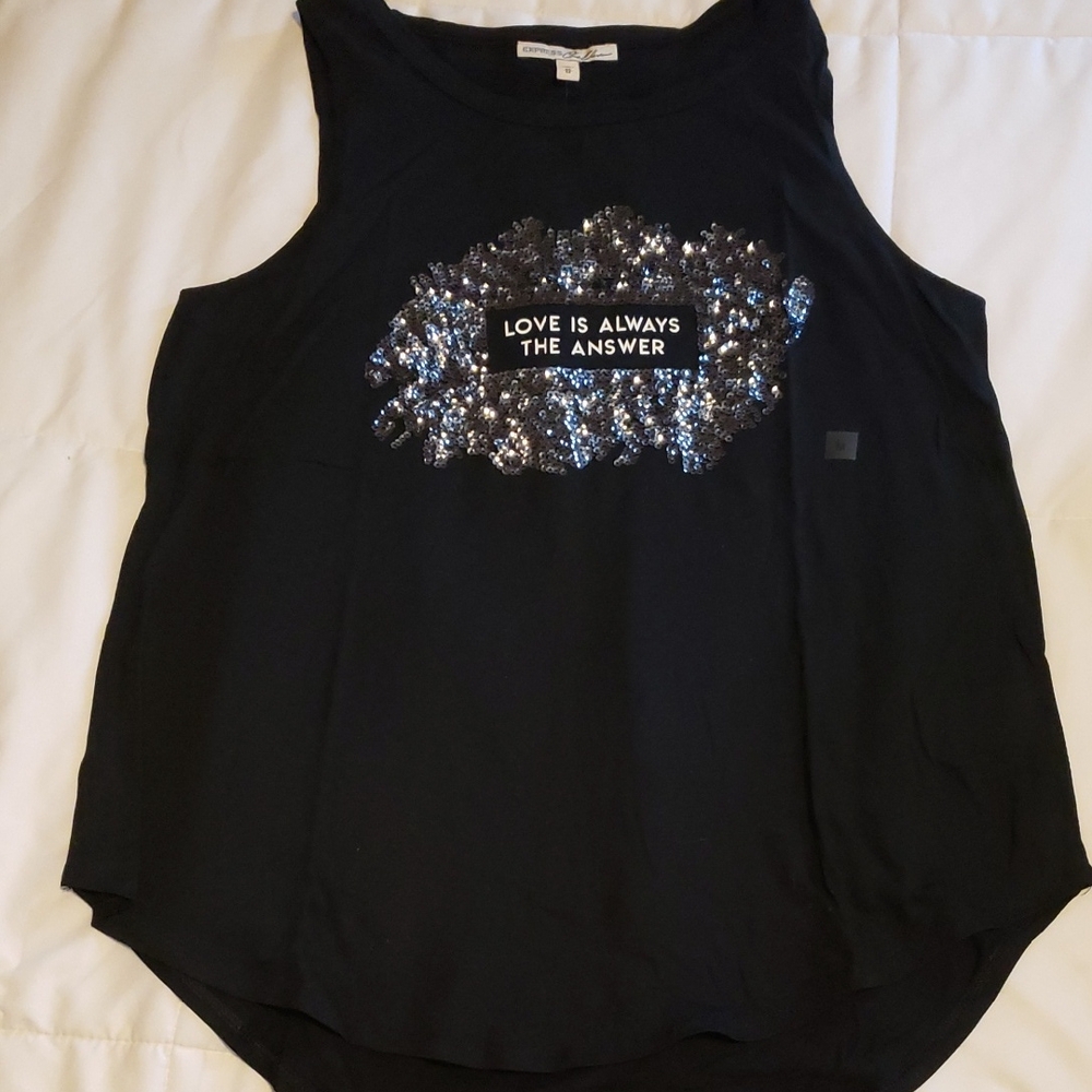 Black Muscle Tee with Sequin Design